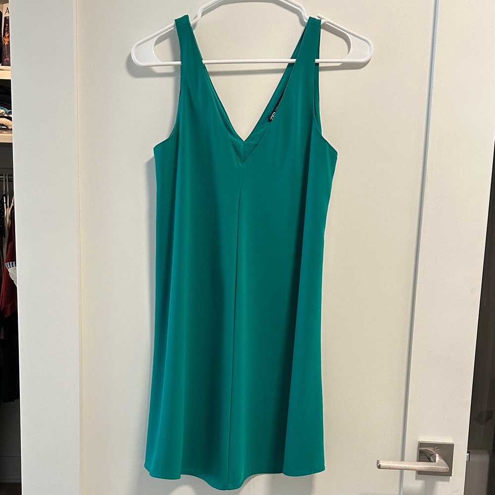 Zara Teal Strapless V-Neck Shift Dress